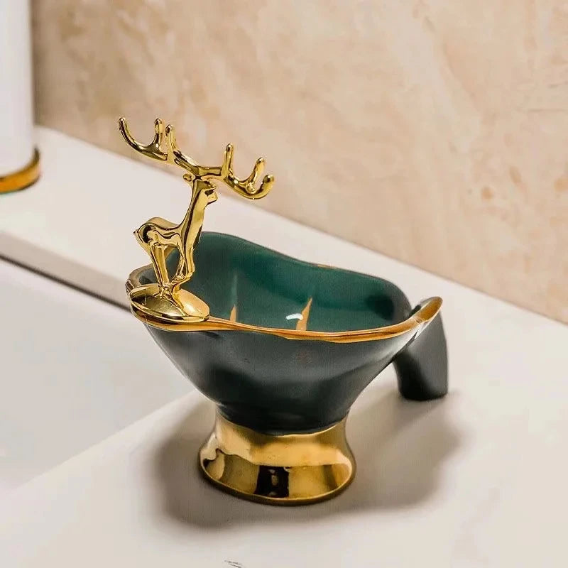 Gold Deer Ceramic Soap Dish